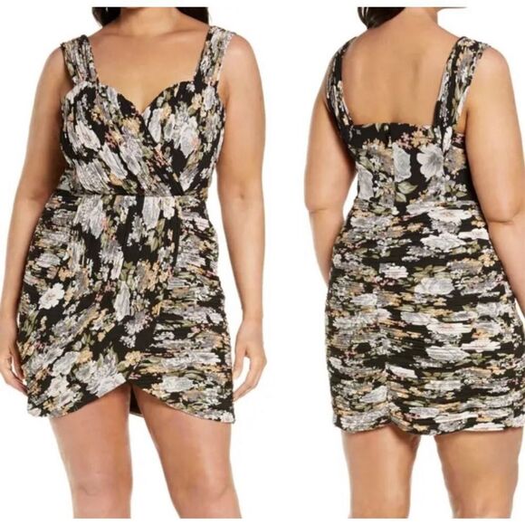 NWT Lavish Alice Women's Bardot Floral Off The Shoulder Mini Dress Black Size 8 - Picture 13 of 15